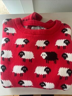 Cake Red Sheep Print Crewneck Sweater
